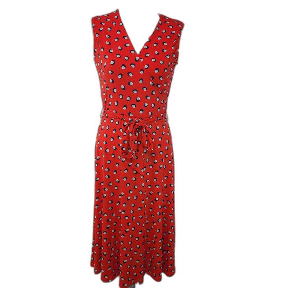 Leota Dresses & Skirts - Leota Sleeveless Red Midi Dress with Abstract Polka Dots Size Small
